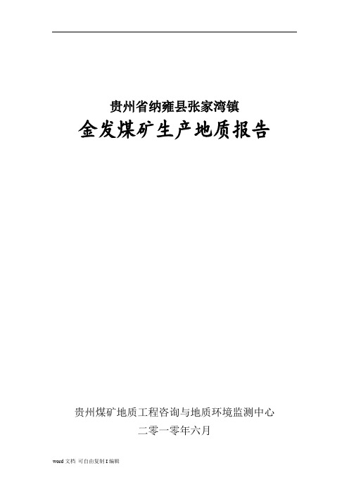 贵州省纳雍县张家湾镇金发煤矿生产地质报告