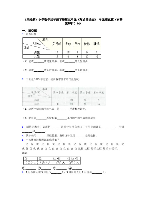 (压轴题)小学数学三年级下册第三单元《复式统计表》 单元测试题(有答案解析)(4)