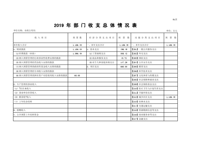 2019年部门收支总体情况表