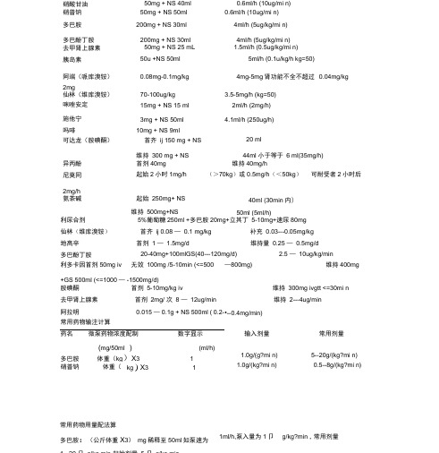 常用抢救药物用法用量计算