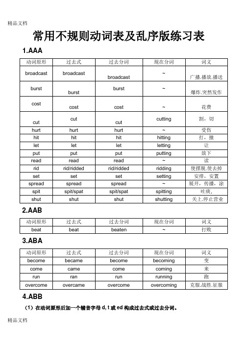 最新常用不规则动词表及乱序版练习表