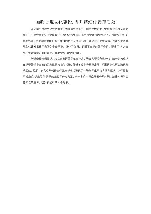 加强合规文化建设,提升精细化管理质效