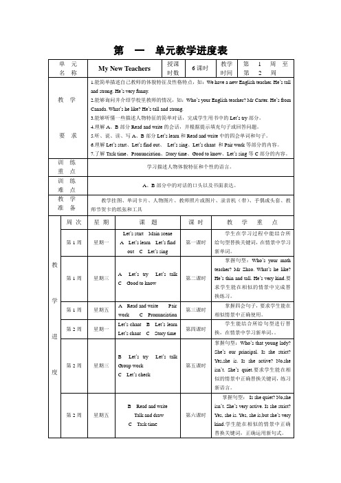 五年级英语PEP(上册)教学进度表