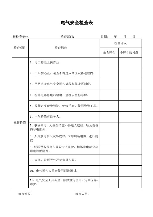 电气安全检查表