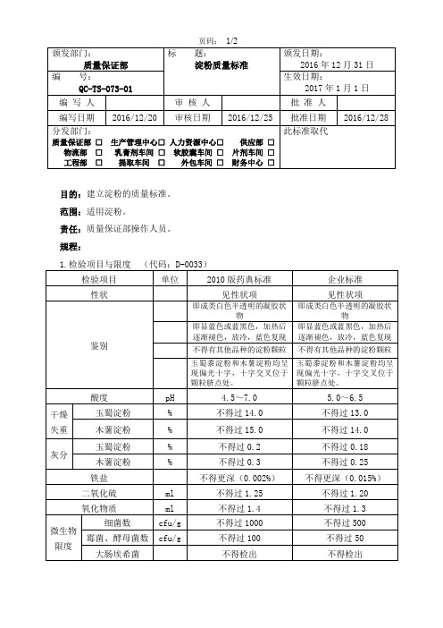 QC-TS-073-01 淀粉质量标准