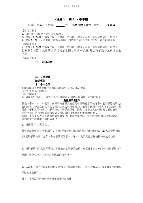 《离子教学案》导学案 2022年化学人教版精品学案