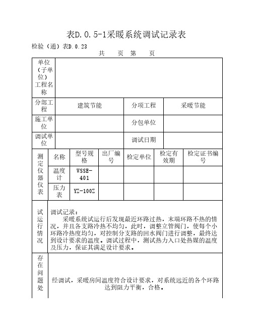 采暖系统调试记录表