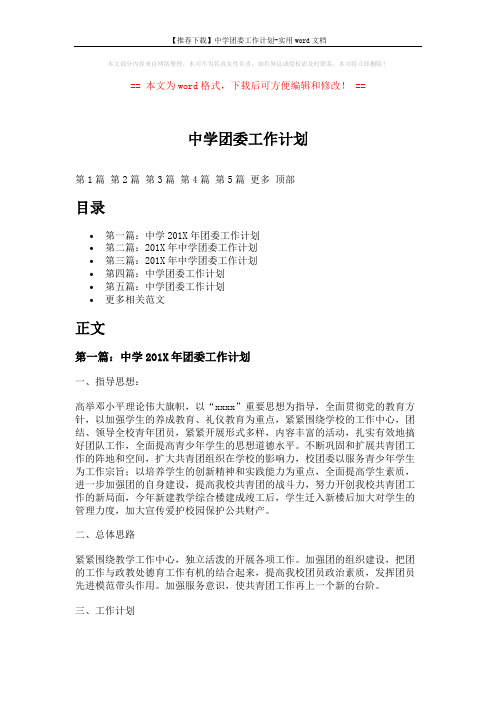 【推荐下载】中学团委工作计划-实用word文档 (14页)