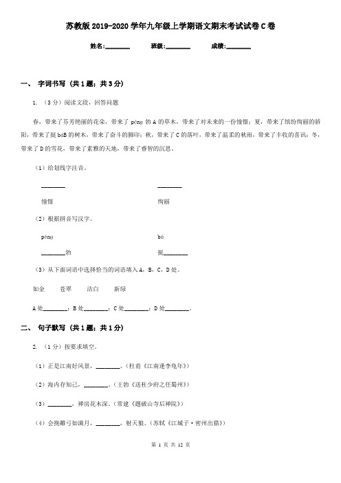 苏教版2019-2020学年九年级上学期语文期末考试试卷C卷