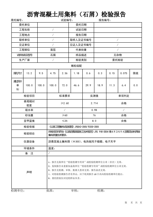 沥青混凝土用集料(石屑)检验报告模板 