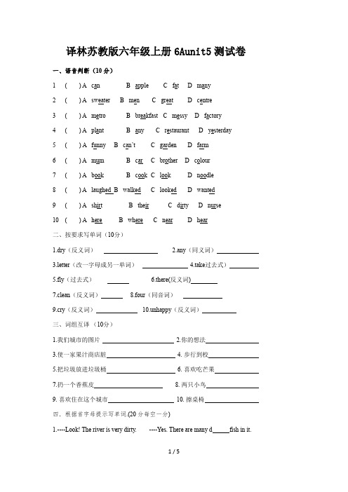 最新译林苏教版六年级上册6Aunit5测试卷