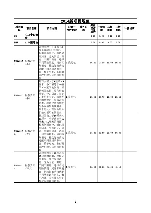 2014重庆市中医康复科医疗服务项目收费标准