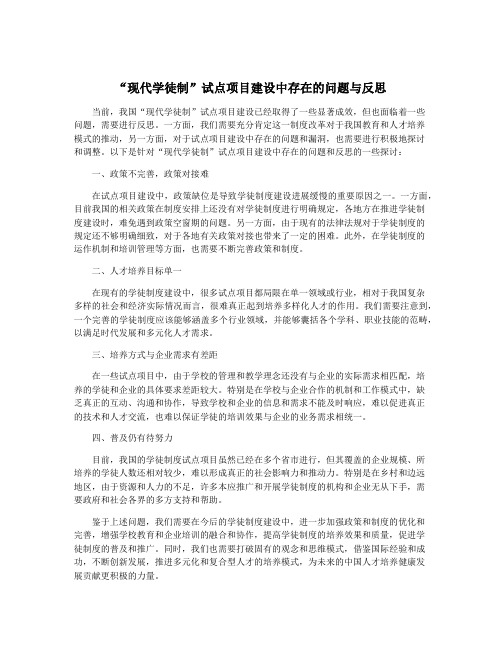 “现代学徒制”试点项目建设中存在的问题与反思