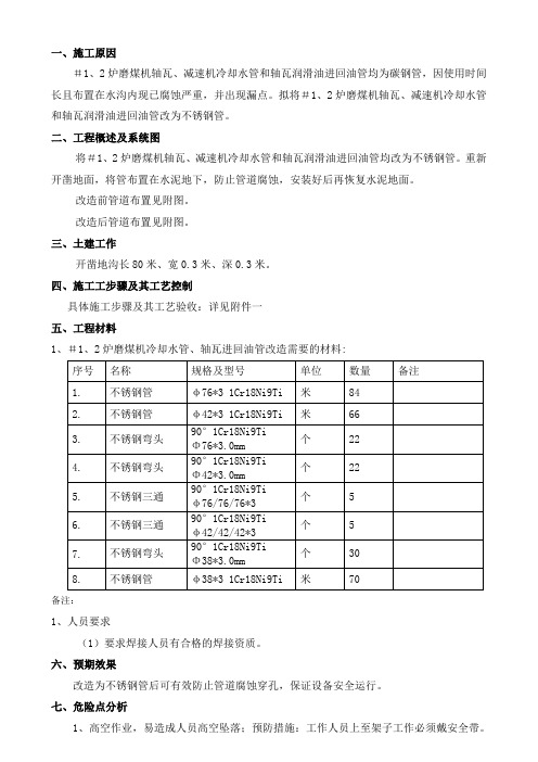 发电厂-#1、2炉磨煤机冷却水管改造方案及工艺卡(模板)