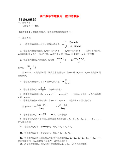 高三数学专题复习—数列苏教版知识精讲