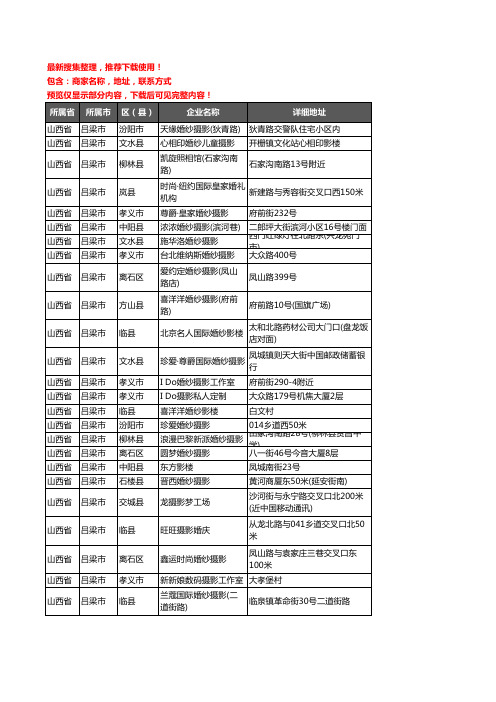 新版山西省吕梁市婚纱摄影企业公司商家户名录单联系方式地址大全84家