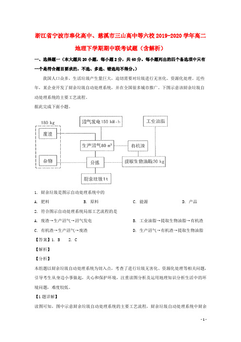 浙江省宁波市奉化高中慈溪市三山高中等六校2019_2020学年高二地理下学期期中联考试题含解析