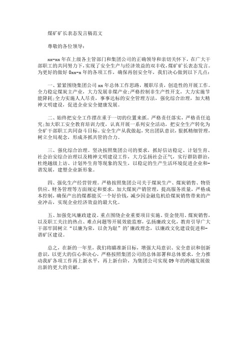 最新煤矿矿长表态发言稿