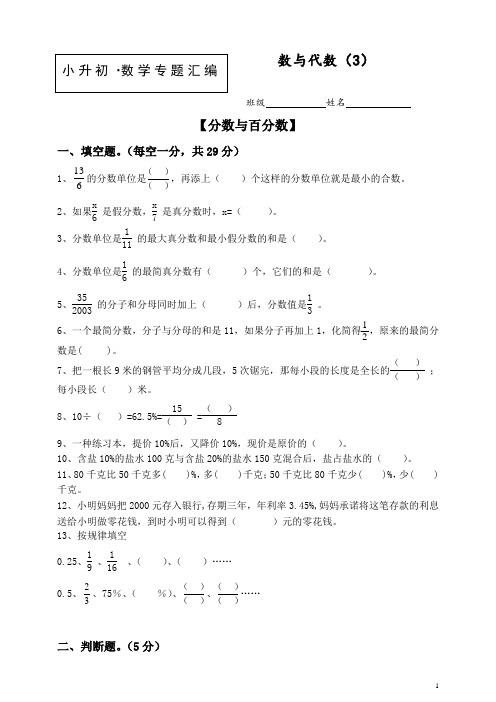 2019届【小升初数】知识点专项训练专题数与代数(Word版,含答案)