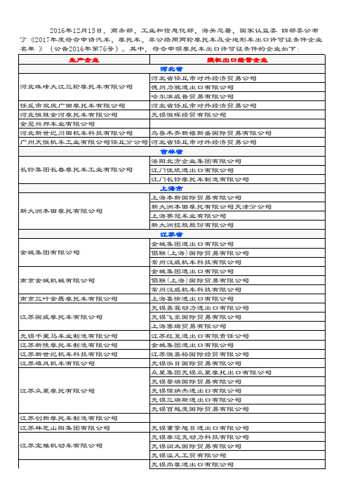 全国摩托车公司汇总