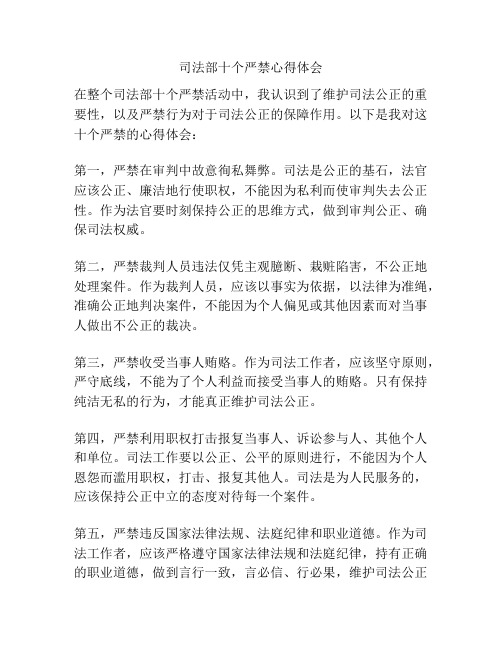 司法部十个严禁心得体会