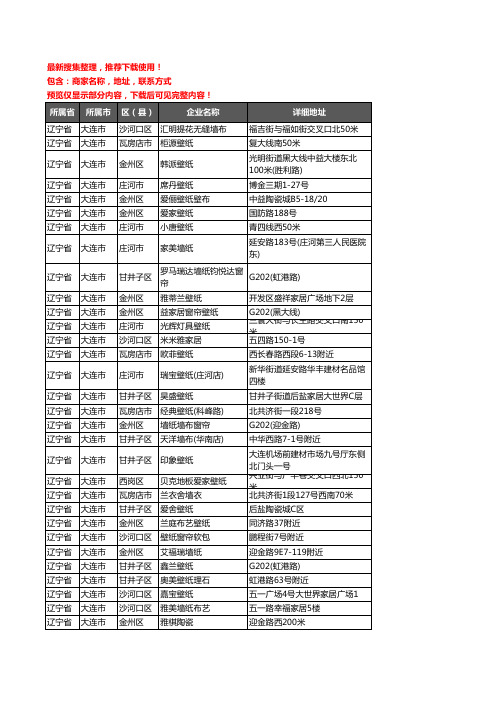 新版辽宁省大连市壁纸企业公司商家户名录单联系方式地址大全215家