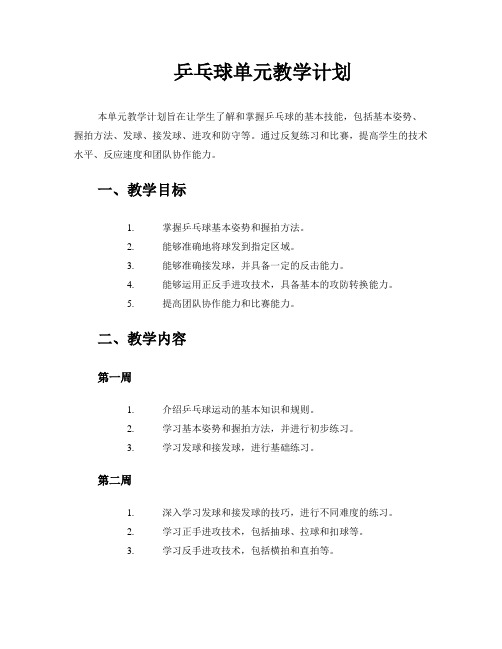 乒乓球单元教学计划