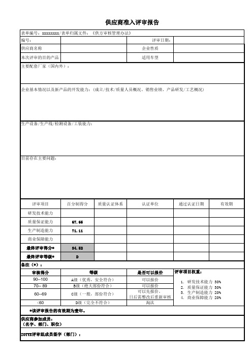 供应商准入评审报告