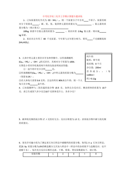 最新中考化学初三化学上学期计算题专题训练+专项测试题