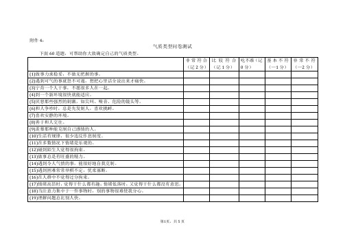 4:气质类型问卷测试