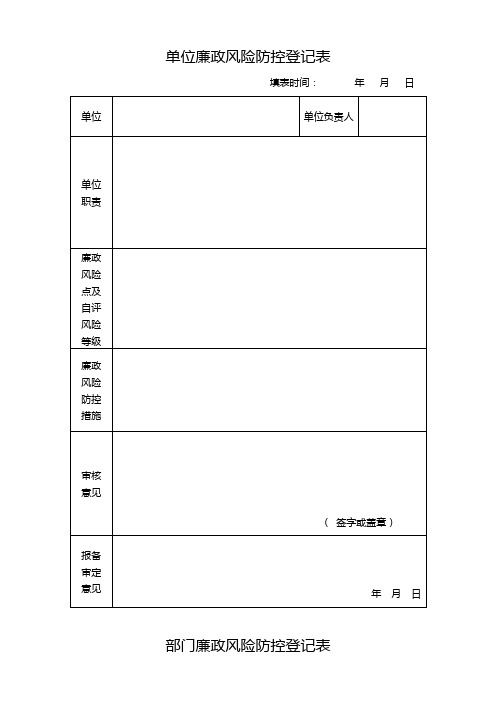 单位廉政风险防控登记表