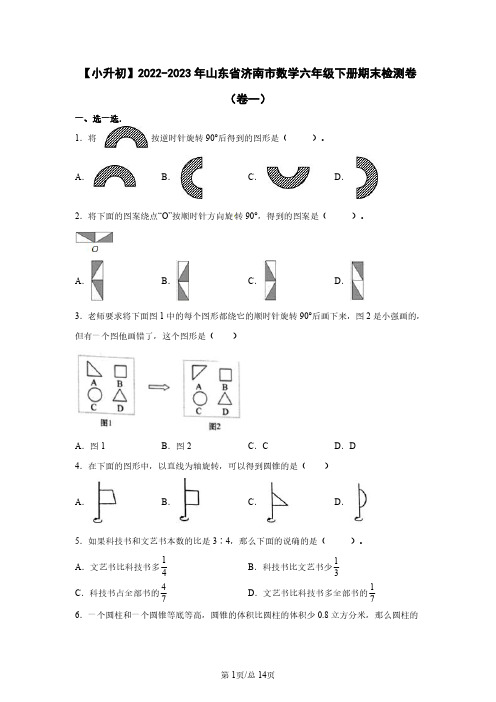 【小升初】2022-2023学年山东省济南市数学六年级下册期末检测卷(卷一)含解析