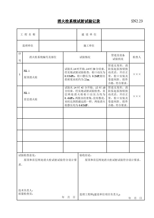 SN2.23消火栓系统试射试验记录