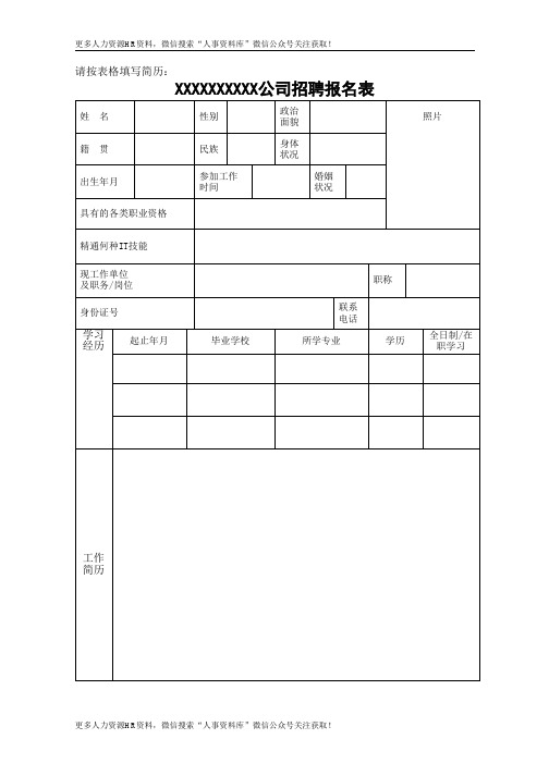 招聘之表格大全-招聘报名表格