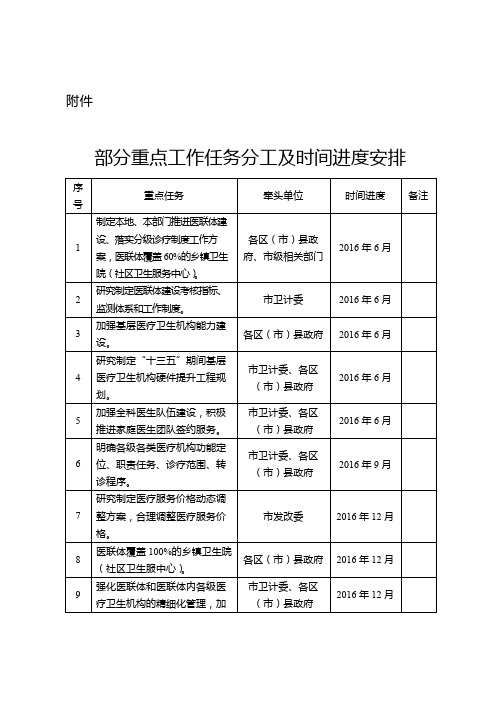 部分重点工作任务分工及时间进度安排【模板】