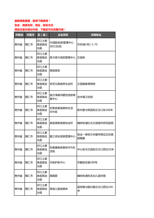 新版贵州省铜仁市印江土家族苗族自治县美容院企业公司商家户名录单联系方式地址大全44家