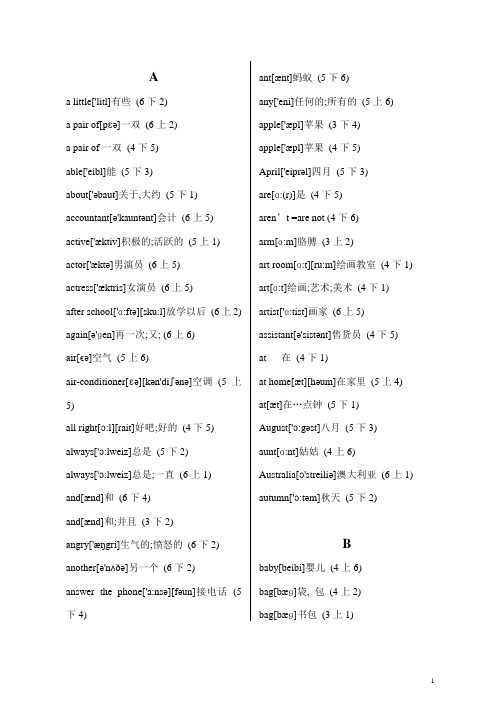 PEP小学英语单词带音标字母排序