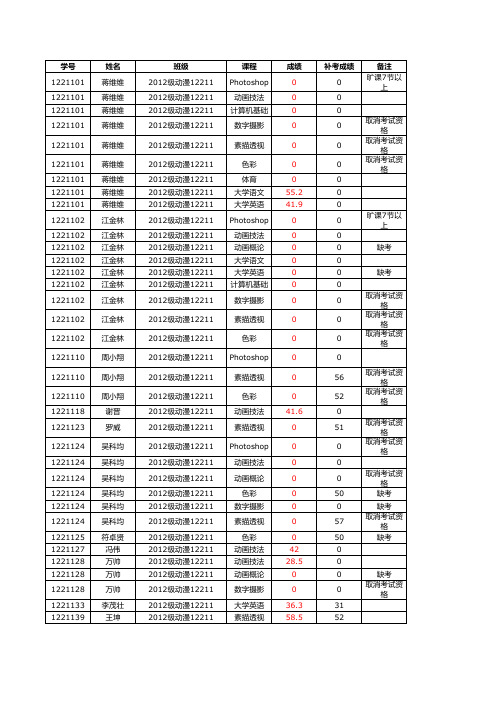 2012-2013学年清考名单