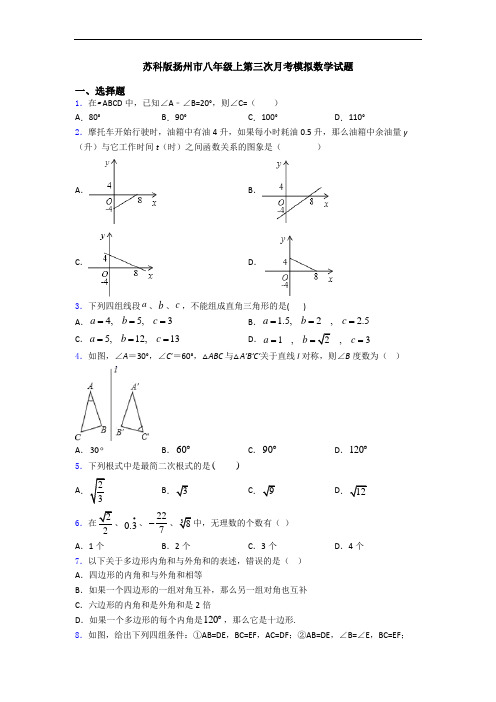 苏科版扬州市八年级上第三次月考模拟数学试题