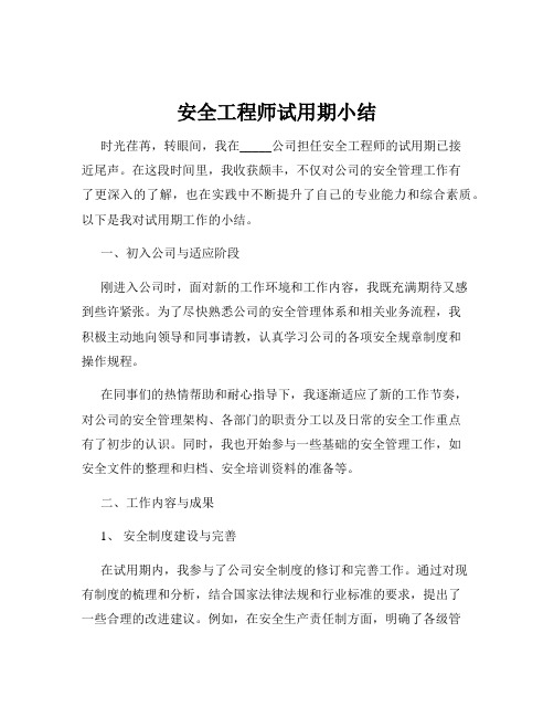 安全工程师试用期小结