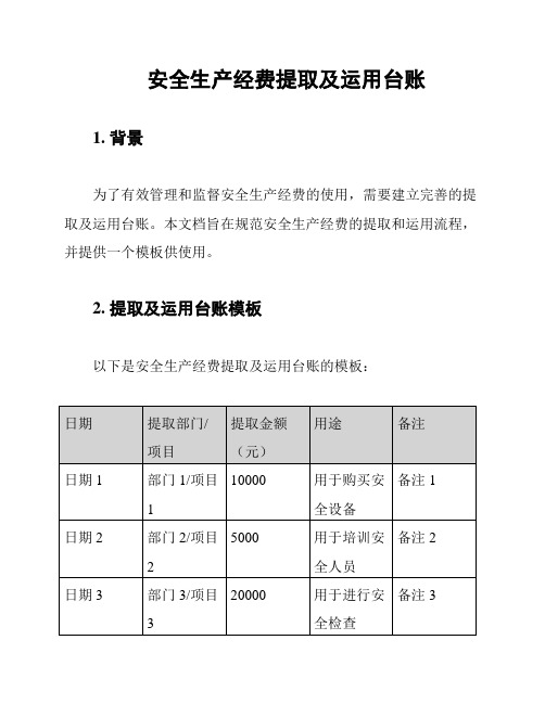 安全生产经费提取及运用台账