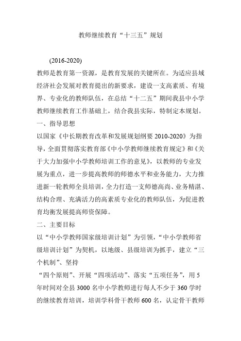 教师继续教育“十三五”规划