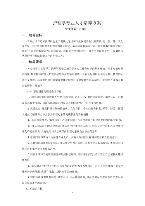 护理学专业人才培养方案