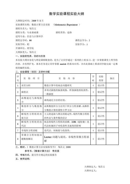 数值计算方法实验大纲