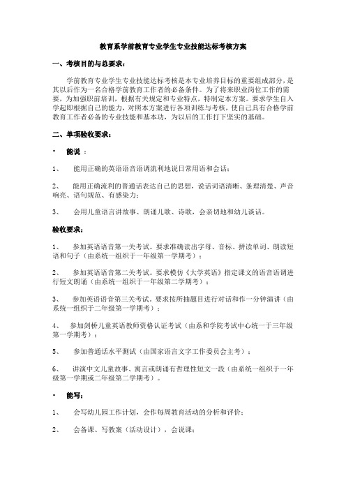 教育系学前教育专业学生专业技能达标考核方案