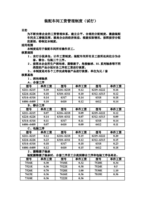 装配车间工资管理制度