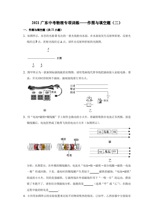 2021年广东中考物理专项训练——作图与填空题(二)