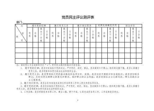 党员民主评议测评表