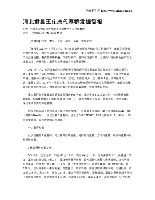 河北蠡县王庄唐代墓群发掘简报