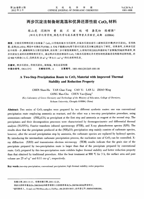 两步沉淀法制备耐高温和优异还原性能CeO2材料